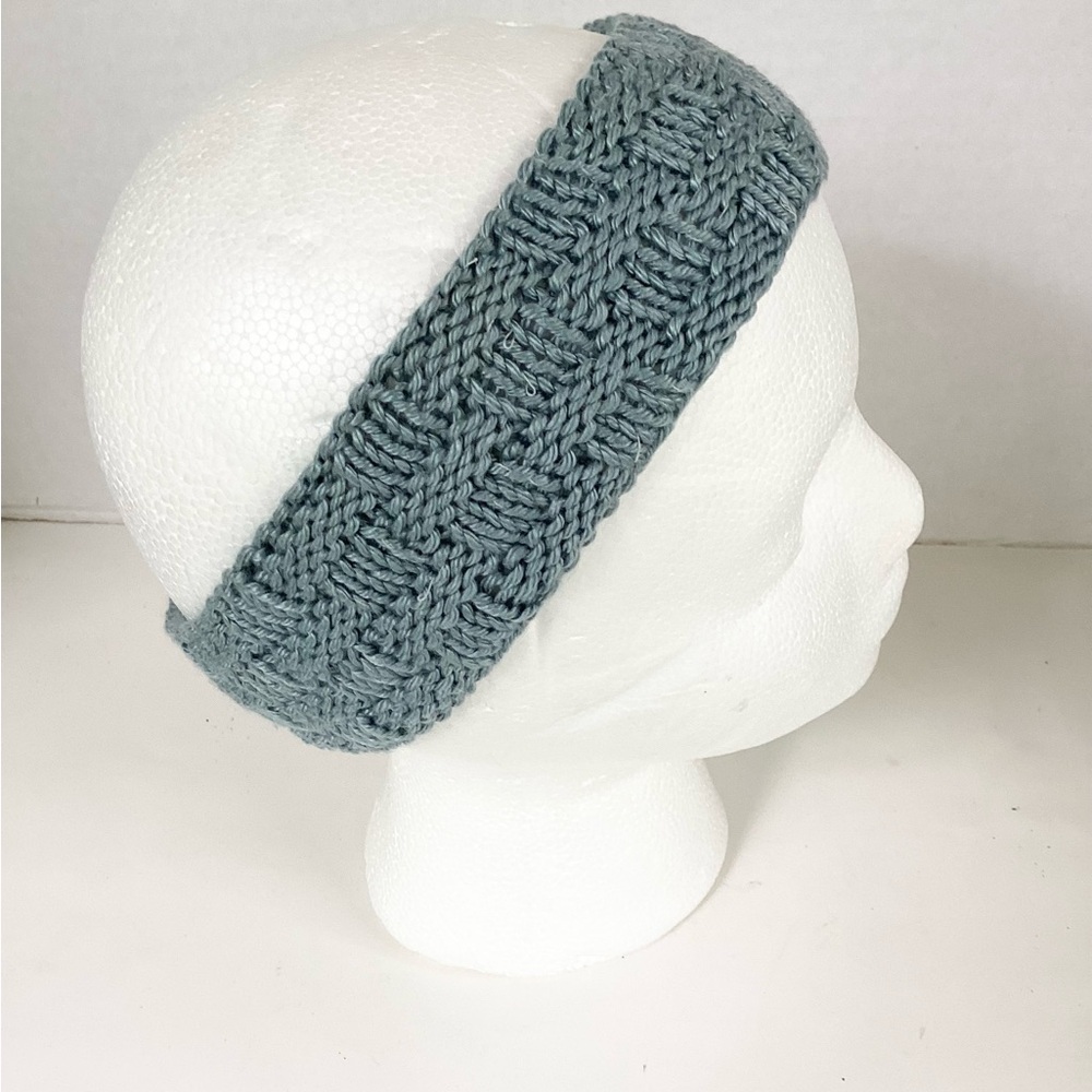 Skincare Washcloth Headband Spa Set Hand Crafted Steel Blue Cotton Knit - Picture 5 of 16
